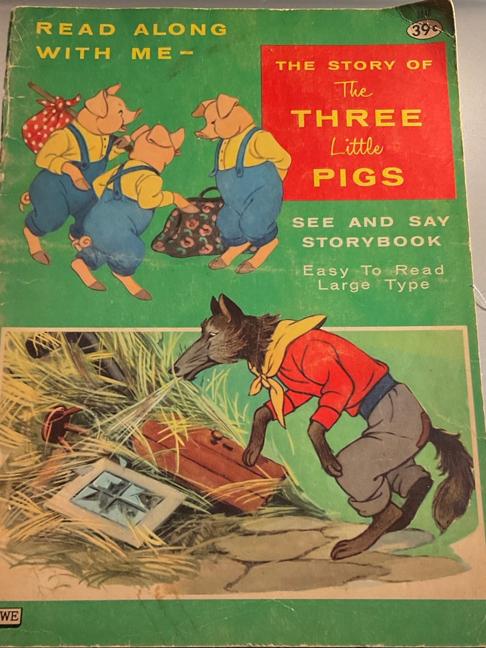 The Three Little Pigs Vintage See and Say Storybook - Green & Red Cover